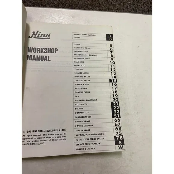 1996 Hino Truck Fd Fe Ff Sg Workshop Service Repair Shop Manual Set Oem
